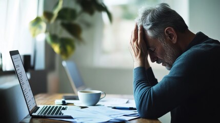 Wall Mural - Retirement financial stress in a minimalist office. Featuring concern and planning