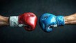© Aurara - Two boxing gloves, one red and one blue, poised for a match in a dynamic atmosphere.