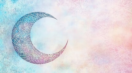 Poster - Ethereal Crescent Moon Design with Intricate Patterns on a Soft Pastel Background