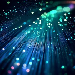 Poster - Abstract Fiber Optics: A Glowing Network of Light and Connectivity in Shades of Blue and Green
