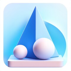 Poster - Abstract Geometry Composition with Spheres, Triangle and Circle in Soft Pastel Colors.