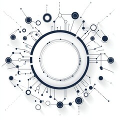Aufkleber - Abstract Network Connection: Circular Data Structure with Nodes, Lines, and Technological Aesthetic on White