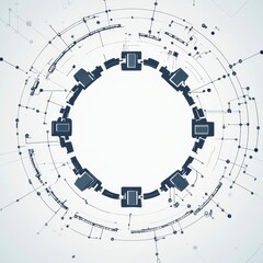 Aufkleber - Abstract Circuit Board Ring: Futuristic Technological Design with Blue Lines and Connections for Modern Innovation