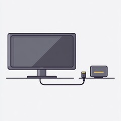 Fototapete - Monitor and Media Box Setup with HDMI Connection, Displaying Modern Technology Connectivity