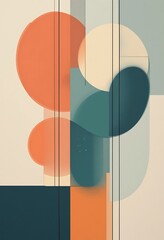 Aufkleber - Geometric shapes of orange teal and beige form an abstract composition