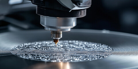 Poster - robotic arm engraving intricate patterns on silver surface with precision