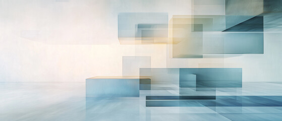 Poster - Minimalist abstract art with layered geometric forms in soft blue and beige tones