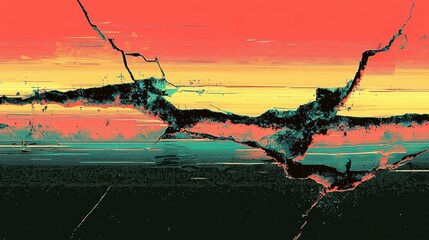 Poster - Artistic viewpoint on a surreal cracked landscape a digital creation in vibrant colors