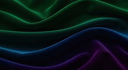 Poster - Color Wave: Captivating visual of flowing fabrics in shades of teal, green, and indigo. A study in texture and abstract form.