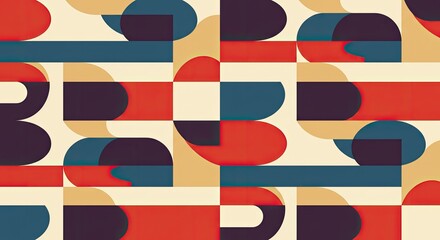Poster - Geometric Harmony: A vibrant composition of geometric shapes intertwines, creating an artistic pattern. The bold colors, combined with dynamic forms, evoke a sense of modern design and graphic appeal.