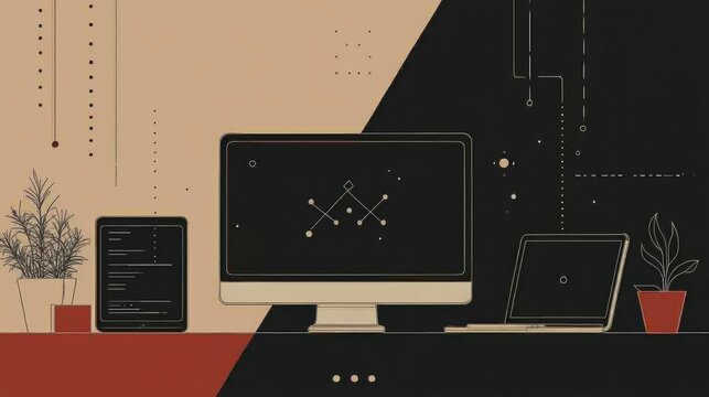 Set of display, laptop, tablet and mobile phones electronic device outline icons template. Vector illustration