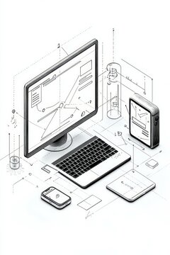 Set of display, laptop, tablet and mobile phones electronic device outline icons template. Vector illustration