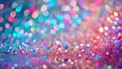 Poster - dreamy iridescent glitter bokeh background with soft pink, blue, and purple hues, perfect for festive design and decor