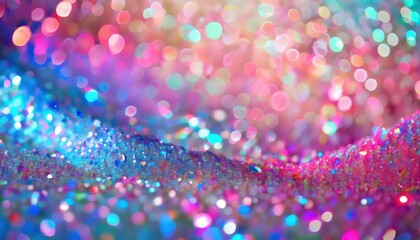 Poster - dreamy iridescent glitter bokeh background with soft pink, blue, and purple hues, perfect for festive design and decor