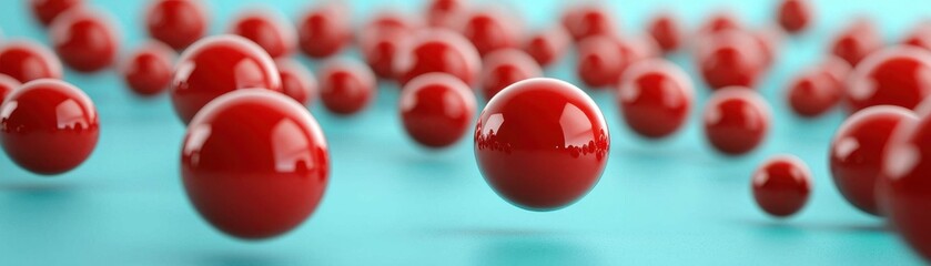 Poster - Red spheres floating studio setting 3d render minimalist environment close-up view visual concept