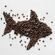 © Devian Art - A Shark Shape Formed by Roasted Coffee Beans, with a Detailed Fin and Tail, on a Clean, Light Background, Creating a Whimsical and Artistic Composition.