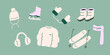 © Seiju - Winter wear and activity Simple Vector Illustration. Jumper, Ice Skate, Gloves, Ski boots, Earmuffs, Boots.