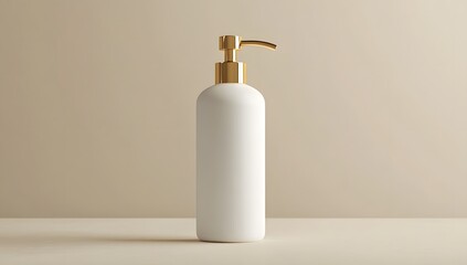 Poster - White pump dispenser bottle, neutral background, mockup, product display