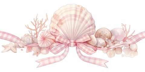 Canvas Print - Shell illustration seashells ribbon.