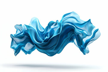 Poster - 3D render of blue silk fabric floating in the air, isolated on a white background