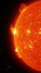 close-up of sun's surface with solar flares and prominences, star, astronomy