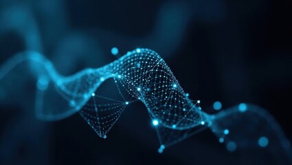 Poster - Feedforward neural network. Abstract image of blue wave of lines and dots