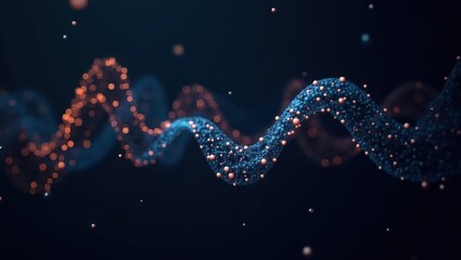 Poster - Long shortterm memory. Image shows blue and orange dna structure with black background