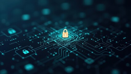 Poster - Post Quantum Cryptography. Image shows lock on circuit board with blue background
