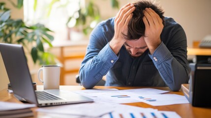 Wall Mural - Retirement financial stress in a stylish home office. Featuring doubt and focus