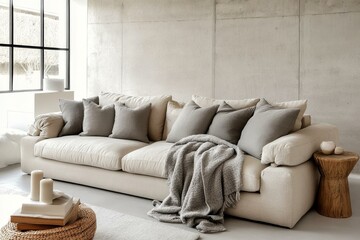 Wall Mural - Modern Beige Sofa in a Minimalist Living Room