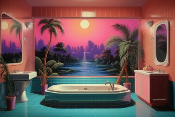 Wall Mural - bathroom reflection bathtub plant.