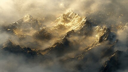 Canvas Print - Golden Mountains and Cloudscape