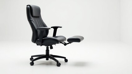 Poster - Office chair with footrest. Office chair is black and has foot stool