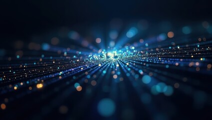 Poster - Quantum computers. Blurry image of blue and black background with lot of lights