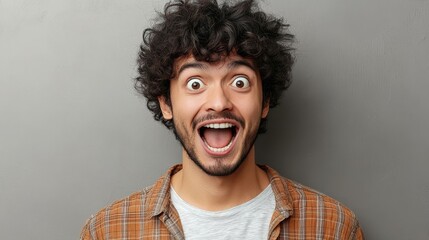 Wall Mural - Surprised Man Portrait Against Gray Background