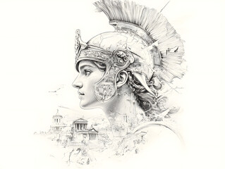 Wall Mural - pencil sketch of Athena - Goddess of wisdom, war, and crafts