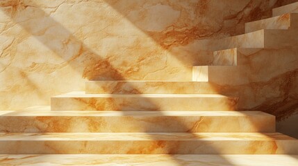 Wall Mural - Beige Marble Steps Showcase Design