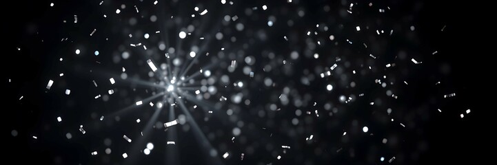 Shining and sparkling silver confetti. Festive bokeh background	
