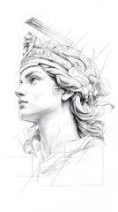 Wall Mural - pencil sketch of Athena - Goddess of wisdom, war, and crafts