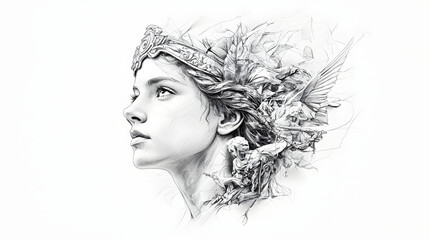 Wall Mural - pencil sketch of Athena - Goddess of wisdom, war, and crafts