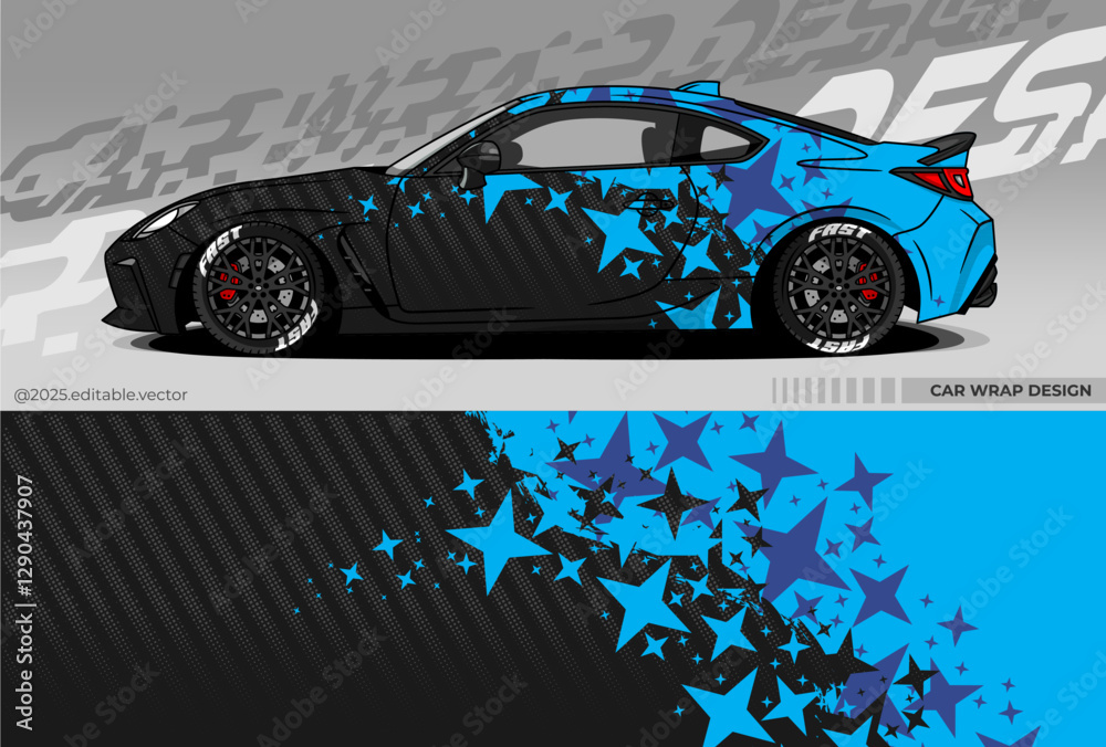 Vector Graphic of car wrap design. Livery Car decal with black and blue ...