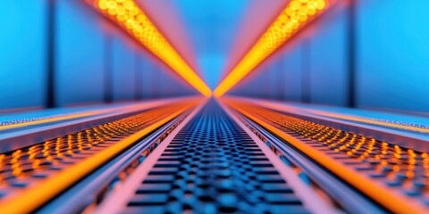 Aufkleber - Futuristic Datacenter Corridor Vibrant LED-Lit Server Racks in Reflective Industrial Space - Advanced Tech Infrastructure and Enhanced Computing Power for Modern Enterprises