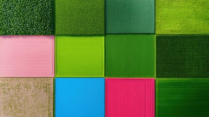 Leinwandbilder - Geo-Palette Agriculture Multicolor Crop Patterns in Aerial View - Eco-Farming Aesthetic for Sustainable Food Systems and AgTech Innovation