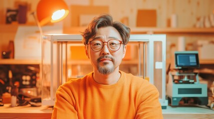 Poster - Industrial Chic Home Innovation Korean Entrepreneur Crafts Prints with Multifunctional Prototyping in Rustic Workshop Setting Empowering Small Tech Startups