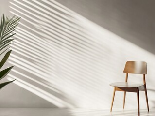 Poster - Minimalist Corporate Interior Clean Concrete Wall with Subtle Light Play and Wooden Chair - Professional Ambiance and Contemporary Office Branding