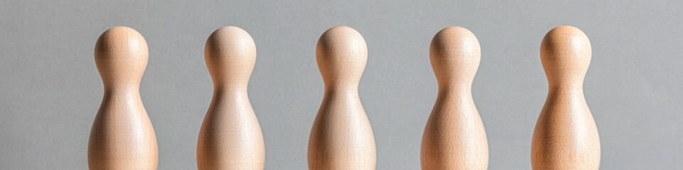 Poster - Scandinavian Minimalist Bowling Pin Display Wooden Pins Against Neutral Gray - Recreational Facility Branding and Leisure Marketing