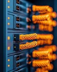 Aufkleber - Modern Industrial Aesthetic Organized Cable Management in Sleek Server Rack Setup - Tech Infrastructure for Enhanced Network Efficiency in IT and Data Centers