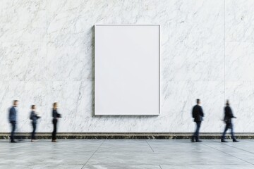 Poster - Minimalist Marble Wall Billboard Mockup Sophisticated Corporate Display for Business Innovation and Marketing Strategies in Dynamic Office Environments