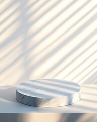 Poster - Minimalist Marble Display Textured Podium with Soft Blue Lighting for Premium Healthcare Branding and Modern Clinic Ambiance