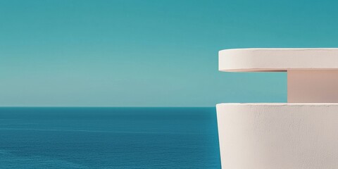 Poster - Tranquil Modern Architecture Highlighting Minimalist Concrete Balcony - Urban Oasis Visual Content for Real Estate and Architectural Marketing